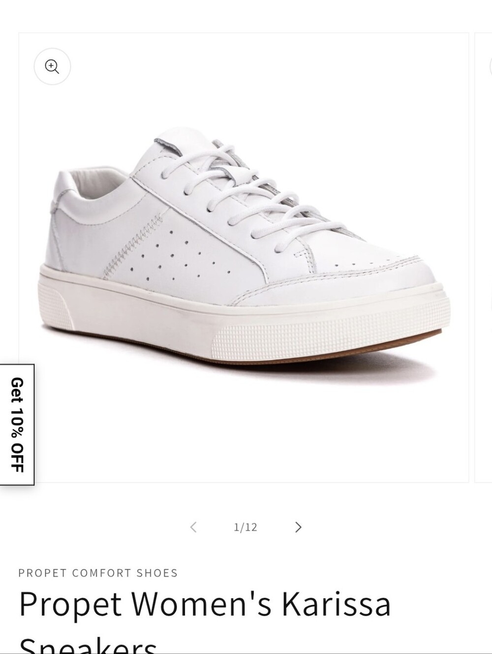 Propet Womens White Leather Low-Top Sneakers
